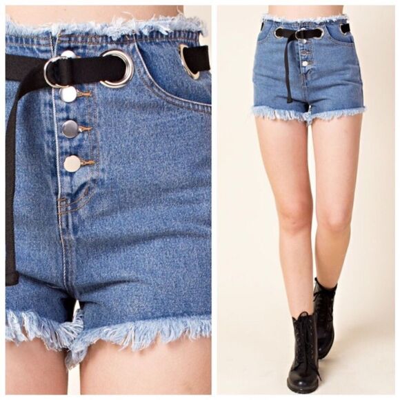 Belted Fringe Denim Shorts - Picture 2 of 10